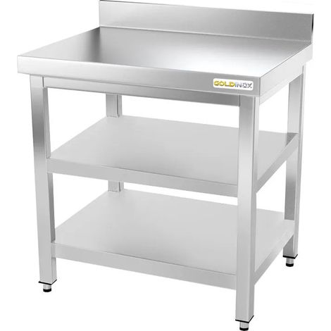 Table de travail en inox 700 x 700 mm adossée avec 2 étagères PREMIUM - GOLDINOX (1/4)