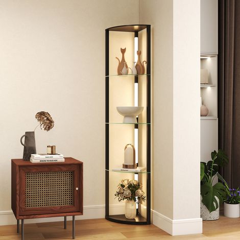 Lampe sur Pied avec Plateau en Verre et Éclairage LED, Luminaire d'Intérieur à 3 Niveaux de Luminosité et Commande au Pied, pour Salon et Séjour, Noir (1/5)