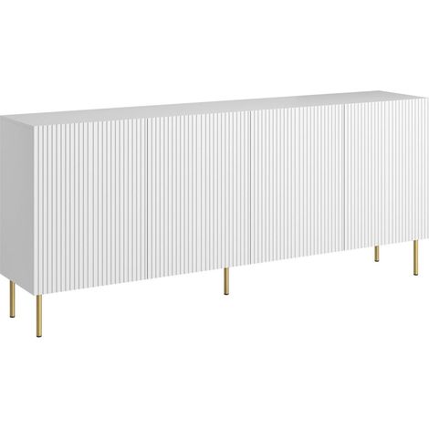 Credenza Londa, Madia da salotto con quattro ante battenti, Rialzato da terra, 200x42 h82 cm, Bianco (1/4)
