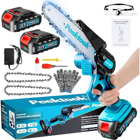 Mini-Kettensäge – 6-Zoll-Akku-Kettensäge mit bürstenlosem Motor, 2 Akkus & 2 Ketten kleine, akkubetriebene Elektro-Kettensäge mit Sicherheitssperre für den Baumschnitt (1/5)