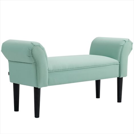 Banquette d’entrée en tissu voile vert – Bout de lit et hall d’accueil design – 102x36x51 cm (1/5)