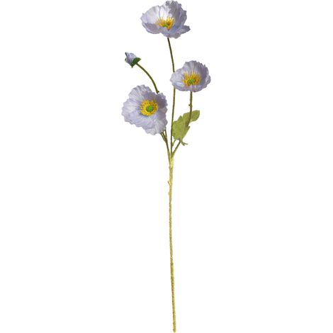 Coquelicot artificiel à quatre têtes (bleu clair) floqué, idéal pour une décoration champêtre de maison ou de mariage. Bouquet. (1/2)