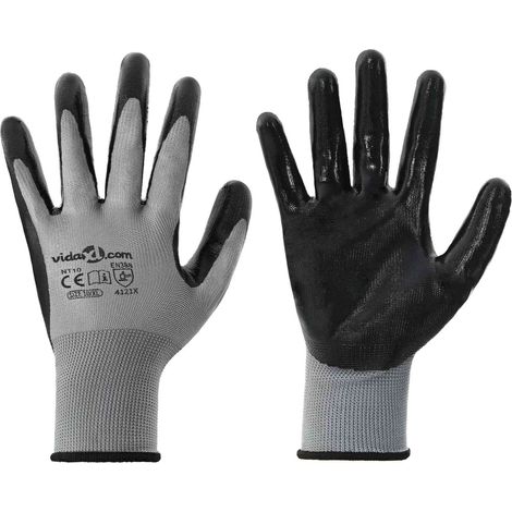Work Gloves 12 pcs Grey and Black 10 / XL Polyester vidaXL