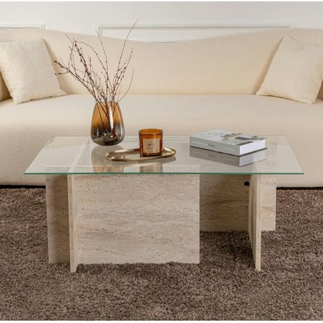 Table basse verre déstructurée – effet travertin, H.40 cm SALTA (1/5)