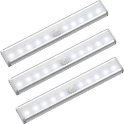 Lot de 3 lumières LED avec détecteur de mouvement pour armoire, 10 spots LED sans fil, lumières LED pour armoire, éclairage LED alimenté par batterie avec bandes magnétiques, veilleuse pour enfants, e (1/3)