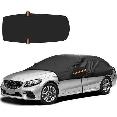 Car Cover Waterproof 190T Oxford Fabric Half Car Cover Rain Snow Frost Sun Dust Cover Black (Universal Sedan)