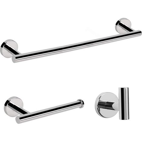 Juego de accesorios de baño, barra de ducha + portarrollos de papel higiénico + gancho, juego de 3 piezas, plata brillante (1/5)