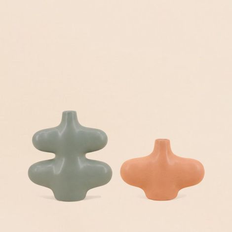 Set de 2 vases forme organique vert, marron (1/5)