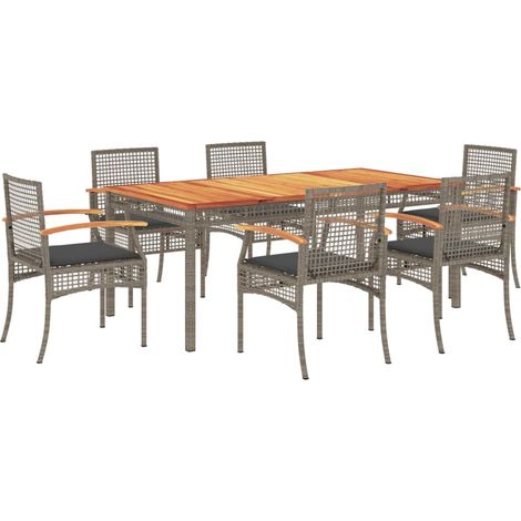 Maison Exclusive - Set comedor jardín 7 pzas y cojines ratán sint