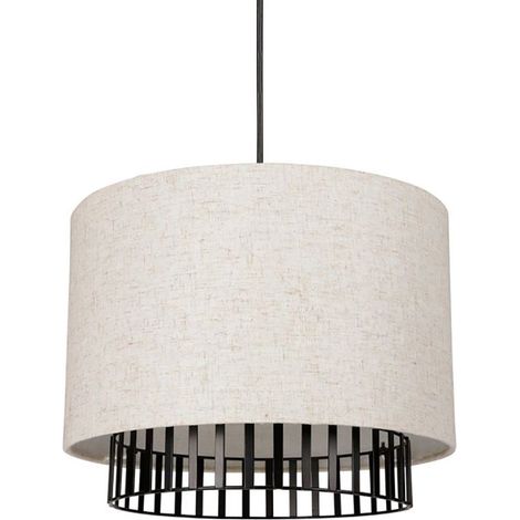 Suspension cylindrique métal lin Alma noire beige (1/5)