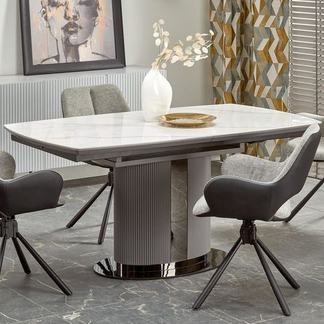 Table à manger extensible grise et céramique style marbre 160cm Ventara (1/5)