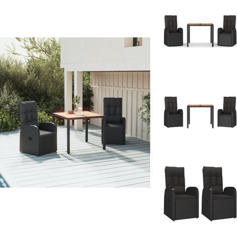 3-tlg. Garten-Essgruppe mit Kissen Schwarz Poly Rattan - Gartensessel - Gartenmöbel - Outdoor Möbel - Esstisch - Essgruppe (1/5)