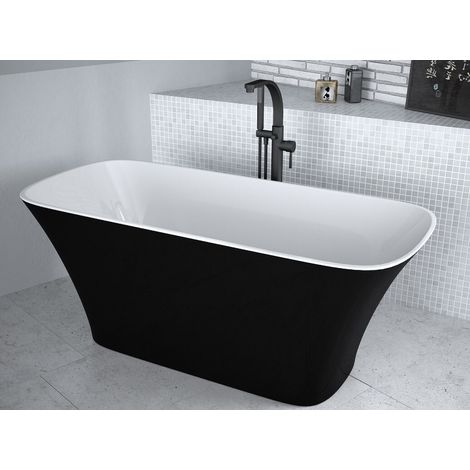 Baignoire îlot noir brillant avec bonde graphite ASSOS 160x70 (1/3)