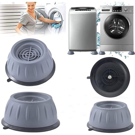 Pieds anti-vibrations pour lave-linge et sèche-linge - Ensemble de 4 patins en caoutchouc gris pour une protection antidérapante et anti-marche. (1/5)
