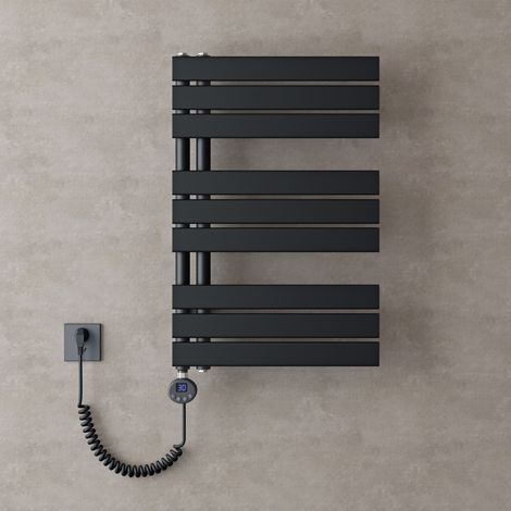 doporro Radiateur de Salle de Bain Sèche-Serviette 76x50cm avec Résistance Chauffante Noir 600W Radiateur à Eau Chaude Gris Noir Design FN (1/5)