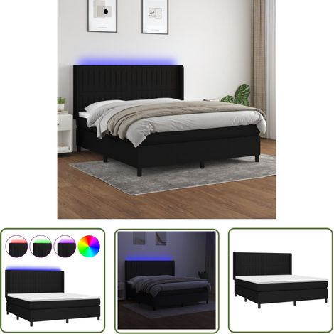 The Living Store Boxspringbett mit Matratze & LED Schwarz 160x200 cm Stoff - Boxspringbett - Doppelbett - Schlafsystem - Bettauflage - Lattenrost (1/5)