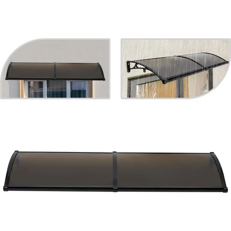 Auvent cintré 200×60 cm – Résiste aux intempéries, anti-UV, Alliage d‘aluminium, charge 200 kg – Pour porte, fenêtre, balcon, garage – Tawny/noir