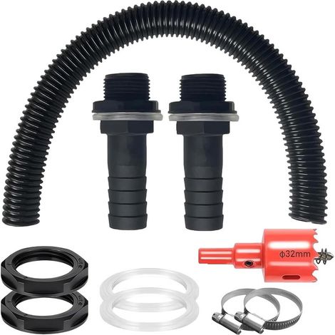Kit de Connexion de Récupérateurs d'eau de Pluie, Raccord pour Citernes de Pluie avec Raccords, Tuyau de Connexion de 100cm, pour Tonneaux d'eau de Pluie, Tuyau de Descente, Citernes (1/5)