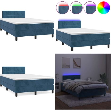 Sommier à lattes de lit avec matelas LED bleu foncé 120x190 cm - Lit Plateforme - Lit Capitonné - Lit Design - Lit Velours - Lit Avec Éclairage Led - Home & Living (1/5)