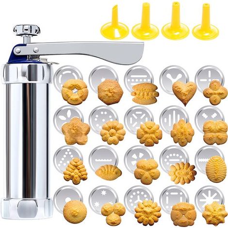Juego de prensas para galletas de aluminio con 20 formas y boquillas, prensa para galletas para decorar cupcakes y cupcakes (1/2)