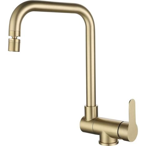 Sjqka – Mitigeur de cuisine rabattable en acier inoxydable brossé – Hauteur 70mm – Finition dorée – Installation monotrou – (1/5)