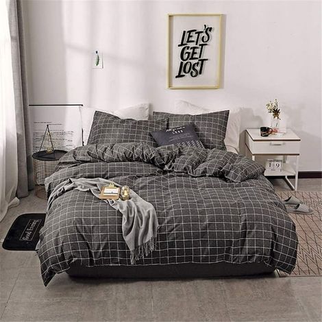 Housse de couette Buffalo Check Gris Foncé Taille Full Vintage Ensemble de Literie à Carreaux pour Homme Femme Ado (1 Housse + 2 Taies d'Oreiller Sans Couette) (1/5)