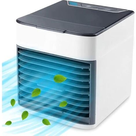 Portable Quiet 3 Speeds Powerful Quiet Table Fan with LED Light 4 in 1: Air Conditioner, Humidifier, Air Purifier, Ideal for Home, Office and (1/5)