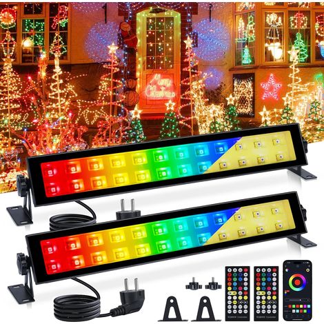48W Projecteur LED RGB Exterieur, 2 PCS Barre LED RGB avec 6 Mode Télécommande, Fonction Mémoire et Minuterie,16 Millions de Couleurs Pour Fête Bar Jardin Halloween (Rgb+Lumière Chaude) (1/5)