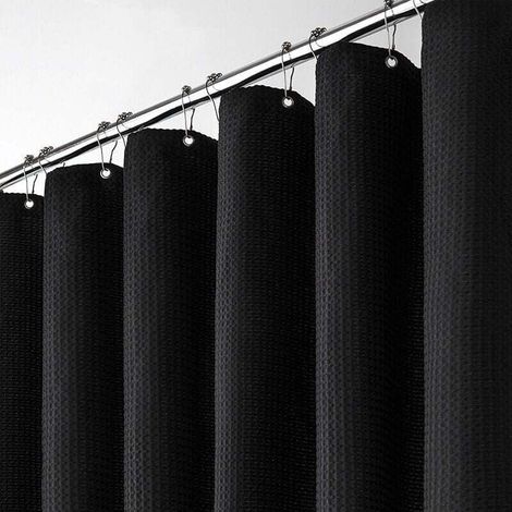 Rideau de douche noir gaufré avec anneau en métal, XU, Rideau de douche 180 200CM, Rideau de douche en tissu anti-moisissure, Caisson de douche, Rideau de douche de salle de bain robuste - KZQ (1/4)