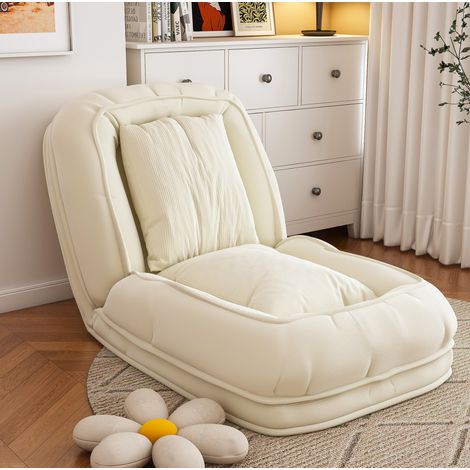 Sofá cama plegable ergonómico 5 posiciones 90°-180° con 2 cojines, blanco roto (1/5)