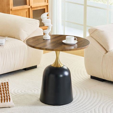 Table basse ronde 60 x 60 x 58 cm en mélamine couleur noyer et noir HAVRYA (1/5)