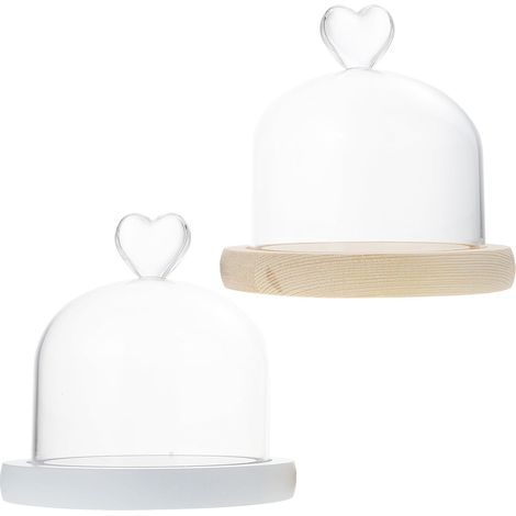 Lot de 2 Cloches en Verre Transparentes Socles Blancs et Jaunes, Protection Décorative pour Fleurs Éternelles, Couvercles en Verre pour Micro-paysages et Décoration de Bureau, (1/5)