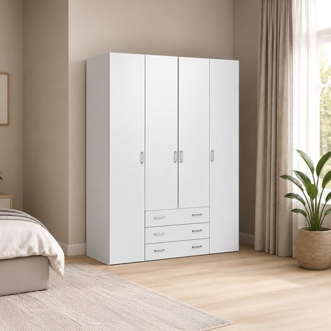 Armario Grande Amoruccio, Ropero Dormitorio Perchero, 49.5x200.4h cm Blanco Brillante