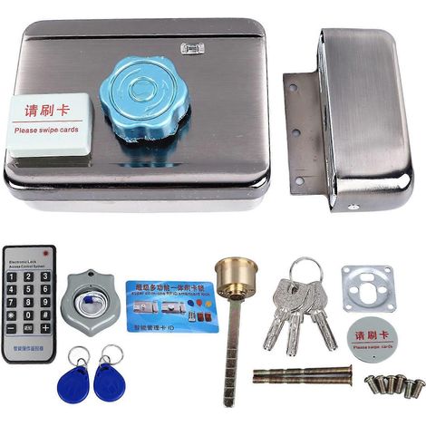 Serrure de porte électronique sans fil, alimentée par batterie, système de sécurité domestique, aucun câblage requis, serrure de porte silencieuse et sans clé, livrée avec 2 cartes d'identification. (1/4)