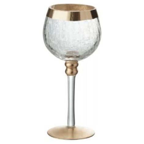 Bougeoir - - Boule sur pied - Verre craquelé transparent/or - 9,5 cm - 20 cm (1/2)