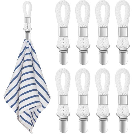 8 Pièces Pince à Serviette, Accroche Torchon, Crochet Torchon Porte Serviette Salle de Bain, Clips Porte-Torchon Placards Serviettes Suspendues (Blanc) (1/5)