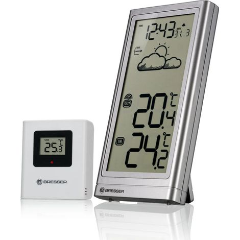 Station météo sans fil Bresser avec capteur extérieur Meteo Temp, thermomètre avec affichage de la température pour une utilisation intérieure et extérieure, prévisions météo, avec support dépliable e (1/5)