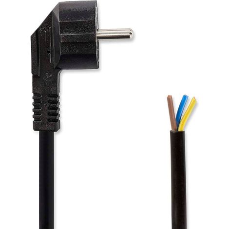 Cable de alimentacion conector de alimentacion macho abrir en angulo recto niquelado 180 metros redondo neopreno negro etiqueta (1/3)