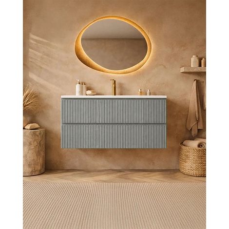 Mobile bagno cannettato 100X46 Pisa grigio chiaro lavabo in resina lucido (1/5)