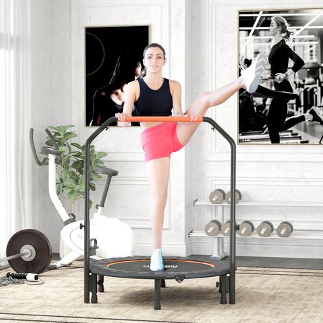 Mini trampoline de fitness Ø114 cm Pliable avec manivelle réglable en hauteur, Orange et Noir (1/5)