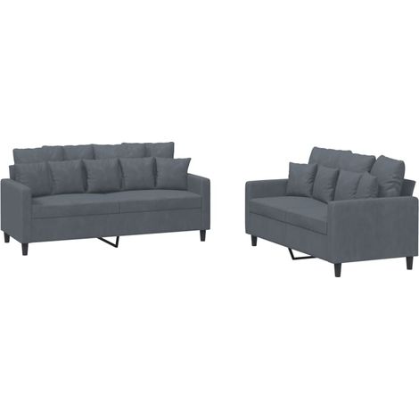 Ensemble de Canapé  Sofas 2 pcs avec coussins Gris foncé Velours