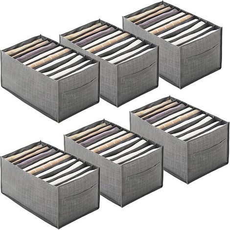 6 Pièces Chemise Organisateur de Tiroir pour Vêtements Boîte de Rangement Portable en Non-tissé,Organisateur Placard à Compartiment Pliable pour Jean,Chandail(9 Grilles Poignée, 44x25x20cm), Ensoleill (1/5)