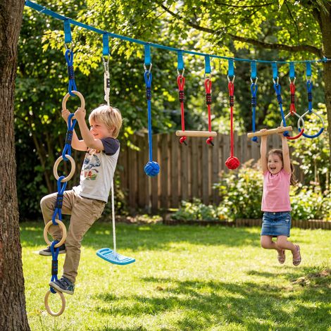 Parcours d'obstacles Ninja pour enfants 10 M kit de tyrolienne complet charge 100 kg. installation facile. multicolore