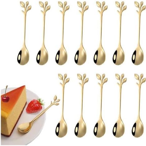 12 pièces de cuillère à café en feuille d'acier inoxydable, Petite Cuillère à Dessert en Acier inoxydable, mini cuillère à café (1/4)