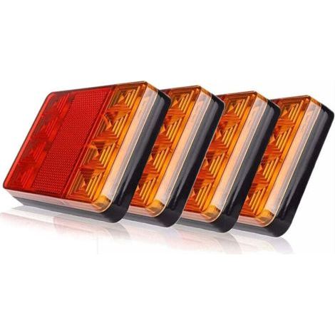 Feux arrière LED étanches universels pour remorque, camion, caravane ou bateau – Lot de 4 (12 V, 8 LED, signal frein/clignotant) (1/4)