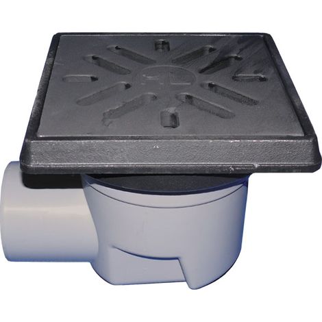 Siphon horizontal 'Perfekt' DN110, cadre en fonte/support de grille 260x260mm/226x226mm, collecteur d'impuretés, collecteur d'od