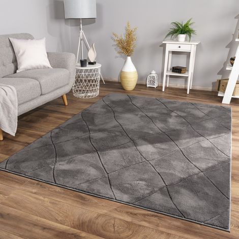 Wohnzimmer Teppich Esszimmer Kurzflor Skandinavisch 60 cm x 100 cm x 14 mm Anthrazit Rechteckig