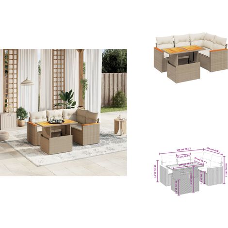 5-tlg. Garten-Sofagarnitur mit Kissen Beige Poly Rattan - Gartenmöbel - Sofagarnitur - Outdoor Möbel - PE-Rattan - Rattan Gartenmöbel (1/3)