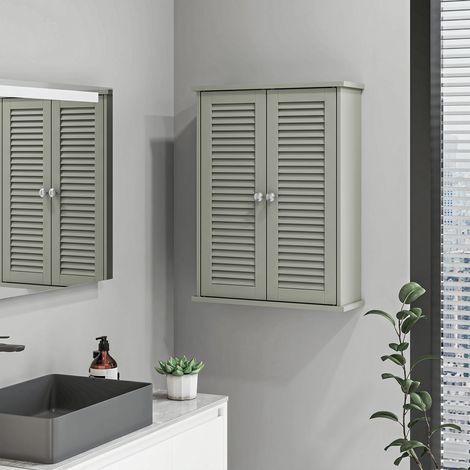 Armoire Murale SdB - Suspendu Persiennes Étagère - Vert - Touche Couleur Originalité SdB. (1/5)