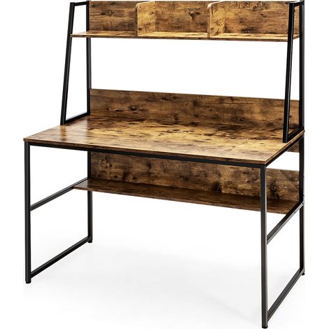 Bureau 2 en 1 avec bibliothèque et niche 120 x 57 x 140 cm design moderne peu encombrant en bois d'ingénierie café